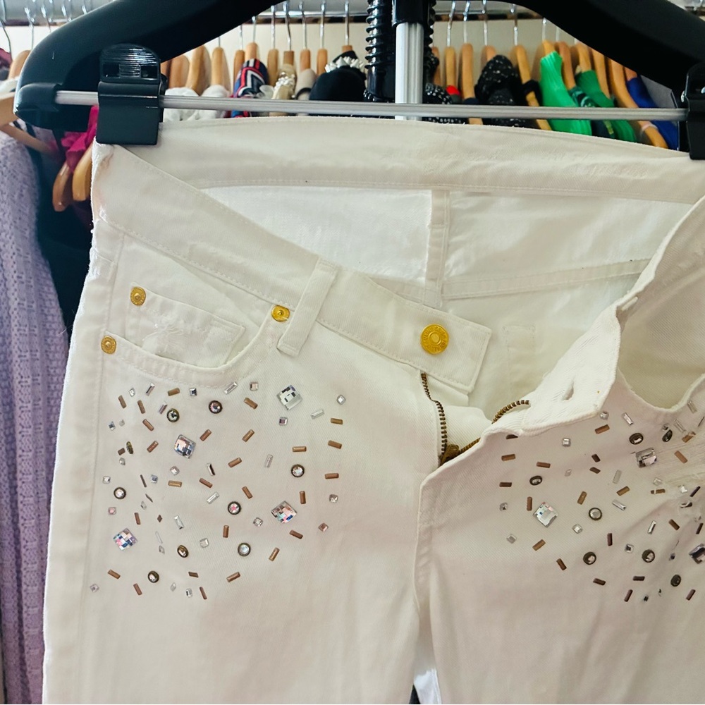 7 For All Mankind White Embellished Jeans SZ 25